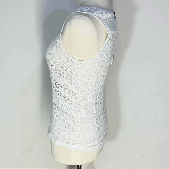 SEED FEMME Womens White Cream 100% Cotton Crochet Sleeveless BOHO Top Size XS - Picture 3 of 11